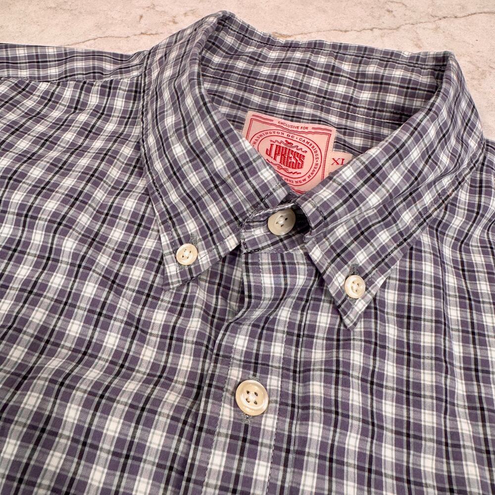 J Press Tartan Button Down Shirt Men's XL Purple Blue Cotton Heritage Plaid - Picture 5 of 16